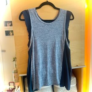 CALVIN RUCKER | M | Navy Silk Raw Trim Linen Body Colorblock Tank Top